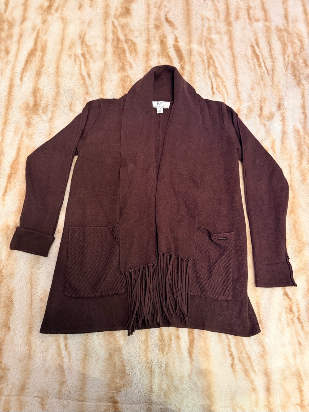 Magaschoni Brown Open-Front Fringe Cardigan